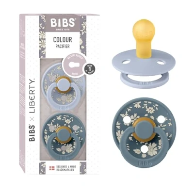 Image of BIBS Liberty Pacifier 2 Colour Natural Rubber Latex Soothers BPA Free Dummy Round Nipple Designed &amp; Made in Denmark Capel Dusty Blue