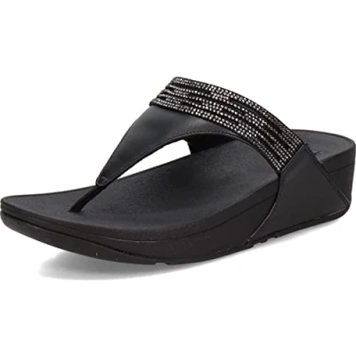 Image of Fitflop Womens Fit Flop Lulu Lasercrystal Leather Toe Post Sandals in Black (archived) Size UK 6