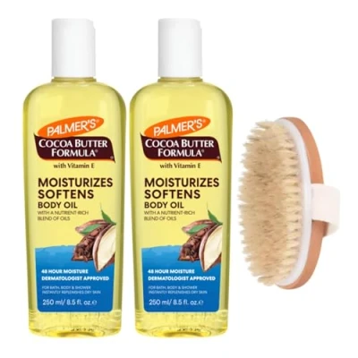 Image of Palmer&#039;s Body Oil &amp; Dry Brush Bundle 2x Coconut for Radiant Skin 250 ml 1x Exfoliating Glowing Cocoa by Palmers Butter
