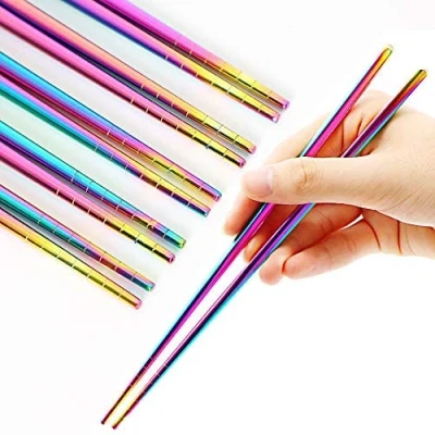 Image of Stainless Steel Chopsticks Reusable Multicolor Lightweight 304 Metal Dishwasher Safe 5 Pairs (Rainbow)