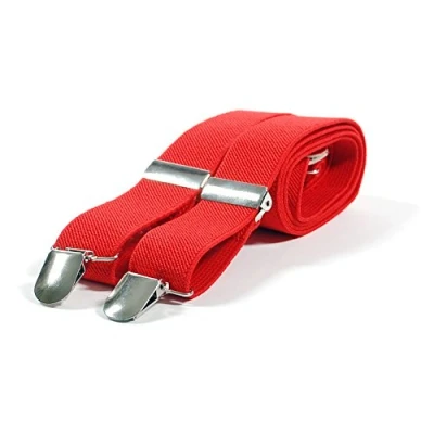 Image of Plain Coloured Trouser Braces Suspenders Black, White, Red (Red)