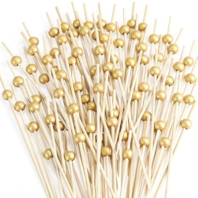 Image of 200 Pcs Cocktail Picks, 4.7 Inch Toothpicks for Appetizers, Bamboo Sticks Skewers Drinks, Desserts, Charcuterie, Wedding Party Fancy Toothpicks, Gold Pearl Mini Food Picks Decorative