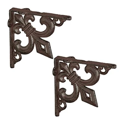 Image of Relaxdays 2X Shelf Brackets, Cast Iron, Rack Support, Vintage Look, HWD: 14.5 x 3.5 cm, Angle for Shelves, Brown, 100%