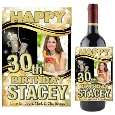Image of Personalised Wine Champagne Bottle Photo Label 18th 21st 30th 40th 50th 60th 70th 80th Happy Birthday Gift Idea N72