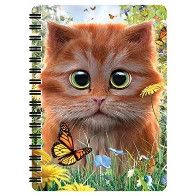 Image of 3D LiveLife Jotter Ginger Kitten from Deluxebase. Lenticular Cat A6 Spiral Notebook with Plain Recycled Paper Pages. Artwork Licensed Renowned Artist David Penfound