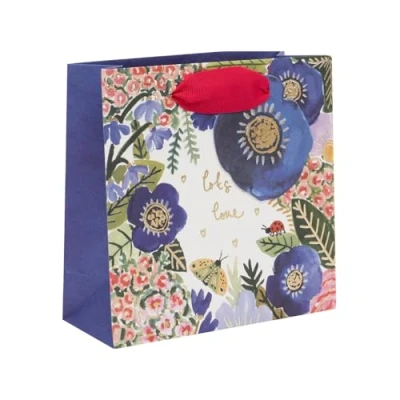 Image of Glick Small Floral &amp; Fauna Gift Bag, Luxury Recyclable Bag for Special Gifts, 14 x 6 cm, Ideal Birthdays Celebrations, Multi Coloured