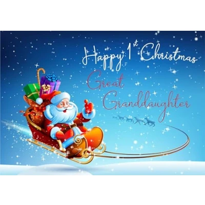 Image of doodlecards Great Granddaughters 1st First Christmas Card Santas Sleigh Medium Size for with Plain Envelope