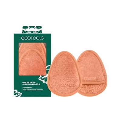 Image of EcoTools Gentle Facial Cleansing Cloths, Reusable, Antioxidant Citrus Infused Face Removes Makeup, Dirt, &amp; Oils From Pores, Eco Friendly Washable, Vegan Cruelty Free, Pack of 2