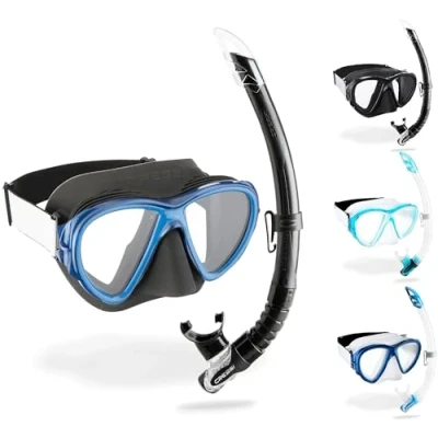 Image of Cressi Fiji &amp; Gamma Combo Set Mask Snorkel Unisex Adult, Black/Blue