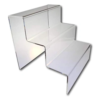 Image of EPOSGEAR Three (3) Step Tier Clear or Coloured Acrylic Plastic Retail Riser Counter Display Plinth Stands products on 4 levels Perfect for Shops, Stalls, Ornaments, Models etc (Clear, Large)