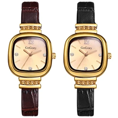 Image of JewelryWe Leather Wristwatch for Women Square Dial Analog Quartz Watch Simple Stylish Business Casual Dress Watch, Mother&#039;s Day