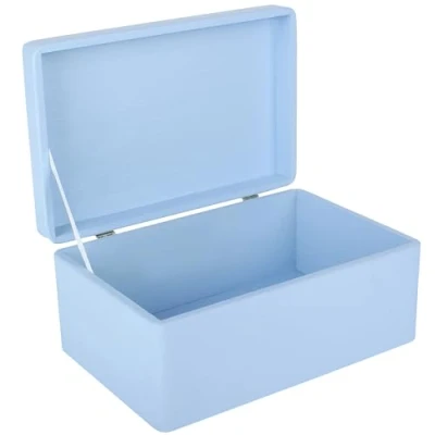 Image of Creative Deco Large Blue Wooden Storage Box 30 x 20 14 cm (+/ 1 cm) with Hinged Lid Gift for Christmas Xmas Kitchen Wood Keepsake Memory Craft Chest