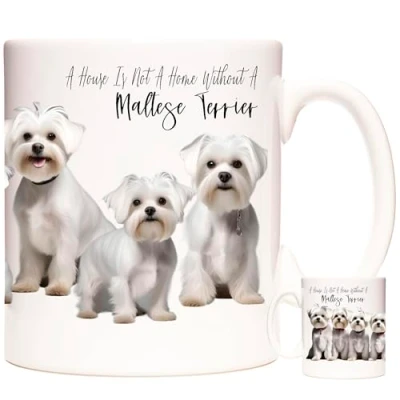 Image of maltese TERRIER GIFT MUG, a House Is Not Home without Terrier. 11oz ceramic Coffee Mug. Dog lover&#039;s gift. Photo Mug