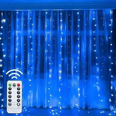 Image of SLTX 3M 300 led 8 Mode Remote USB Window Curtain String Light Lights Plug in for Bedroom Decor Indoor Outdoor (Blue)