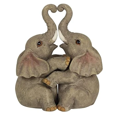 Image of Adorable Grey Resin Embrace Elephant Couple Ornament 12cm x 10cm (1 Pc.) Charming Rustic Design, Durable Handcrafted Decor, Nature inspired Gift Ideal for Home Accessory