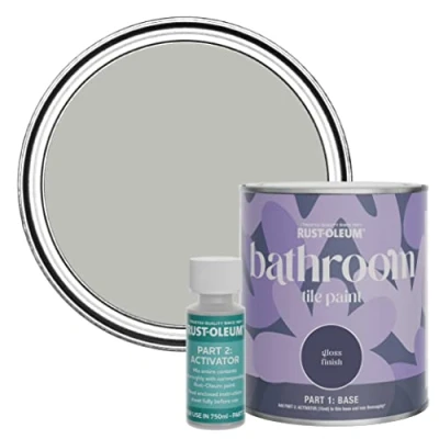 Image of Rust Oleum Grey Water Resistant Bathroom Tile Paint in Gloss Finish Flint 750ml