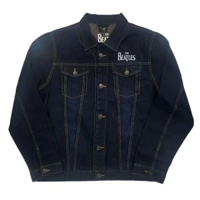 Image of The Beatles Denim Jacket Drum Drop T Band Logo Official Mens Blue L