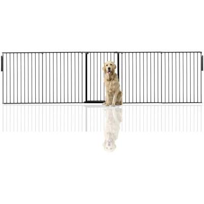 Image of Bettacare Premium Extra Tall Multi Panel Flexible Dog Barrier, up to 370cm Wide, Black, 105cm Tall, Barrier for Pets Dogs and Puppy, Puppy suitable Indoor Outdoor use