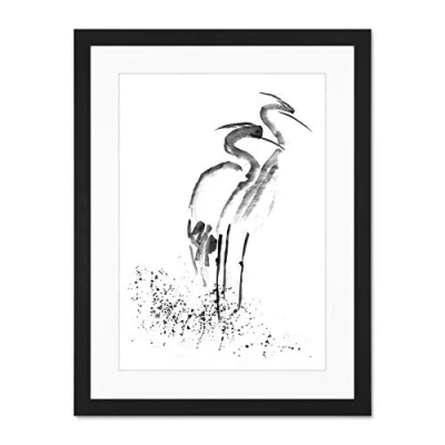 Image of Wee Blue Coo Heron Ink Drawing Large Framed Art Print Wall Poster 18x24 inch