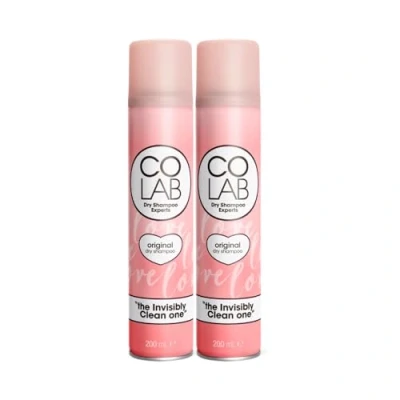 Image of COLAB Dry Shampoo, Original, 200ml, Pack of 2 No White Residue, Fuss, All Hair Types, Fresh Scent