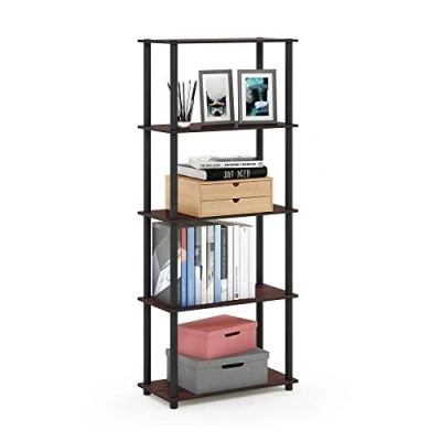 Image of Furinno Toolless Shelves, Wood, Dark Cherry/Black, one size, 59.94 (W) x 145.8 (H) 29.46 (D) cm