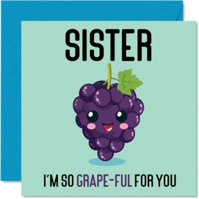 Image of Thank You Cards for Sister Grape Ful Funny Happy Birthday Card from Brother, Sibling Gifts, 145mm x Joke Greeting Women Her
