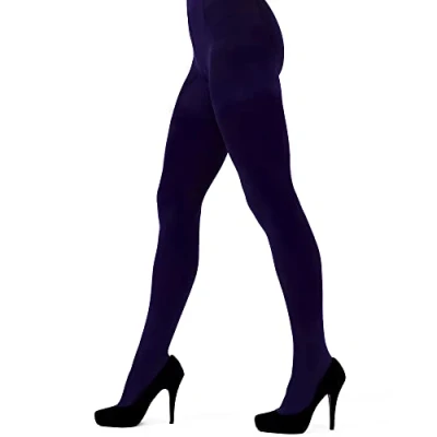 Image of Pretty Polly Women&#039;s Curves 60d Plush Opaque Ti Tights, 60 Denier, Purple, XXL