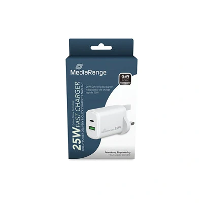 Image of MediaRange GaN Fast Charge Adapter UK Plug 1xUSB C A 25W White