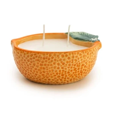 Image of Ceramic Orange Blossom Scented Candle Citrus Fragrance Dual Wick Shaped Decorative Holder And