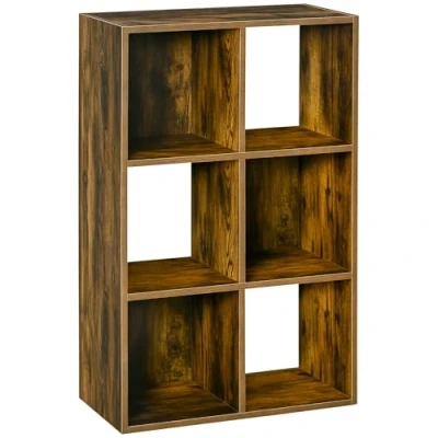 Image of HOMCOM Industrial Style Storage Shelf, Bookcase, Bookshelf with 6 Compartments, Freestanding Shelving Unit for Living Room, Home Study, Rustic Brown