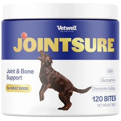 Image of JOINTSURE Vetwell Joint Supplements for Dogs 120 Chews Soothes Joints, Aids Mobility, Dog Supplement with Glucosamine, MSM and Chondroitin Sulfate Aid
