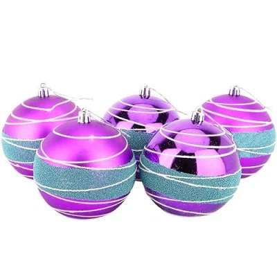 Image of Christmas Concepts® Pack of 5 100mm Large Baubles Shiny, Matte &amp; Bead Design Decorations (Purple Ice Blue)