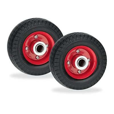 Image of Relaxdays Scooter Wheels, 6x2, Set of 2, Solid Rubber, Steel Centre, Replacement Tyres, Puncture Proof, Black/Red