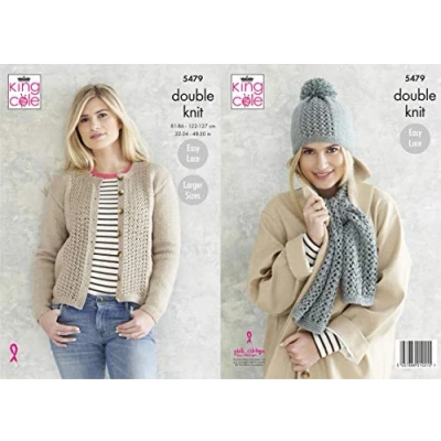 Image of King Cole 5479 Knitting Pattern Womens Cardigan Scarf and Hat in Subtle Drifter DK