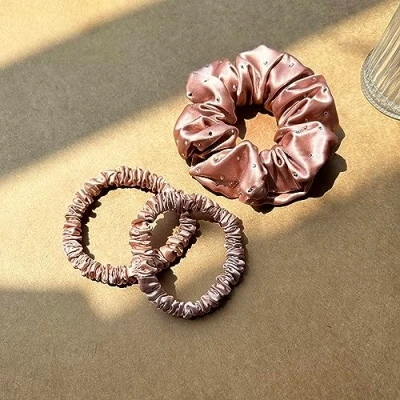 Image of townssilk Silk Skinnie Hair Bobbles hairscrunchies 100% Pure Mulberry 22 Momme Friendly Luxury Elastic Colour diamonds 3pc