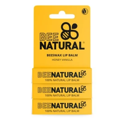 Image of Bee Natural 100% Moisturising Lip Balm Honey Vanilla Pack of 3