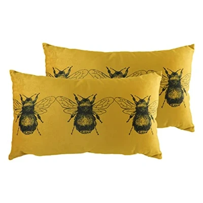Image of Evans Lichfield Goldbee Twin Pack Polyester Filled Cushions, Black, 30 x 50cm