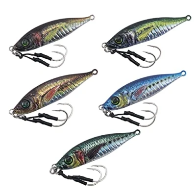 Image of Goture Fishing Jigs 5Pcs, Slow Flat Fall Jig,Lead Vertical Jig Saltwater, Lures with Assist Hook, Jigging Spoon for Tuna, Salmon, Striped Bass, Grouper Snapper, Kingfish(80g)