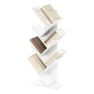 Image of Furinno Tree Bookshelf 7 Tier Floor Standing Bookcase, White