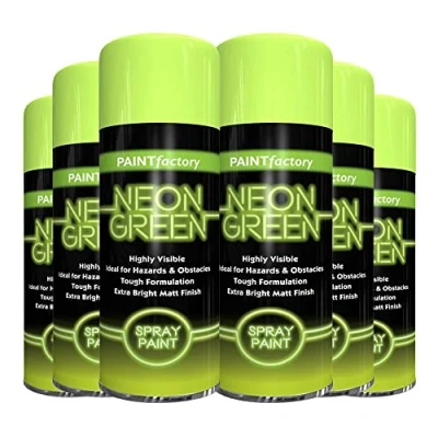 Image of Classic Signature 6 x Neon Green 200ML, Spray Paint Aerosol Fluorescent Bright Graffiti (Banksey) Matt Finish