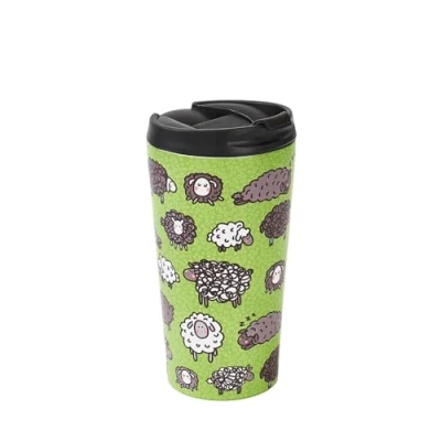 Image of ECO CHIC Reusable Thermal Coffee Cup Stainless Steel Leakproof Insulated 330ml Travel Mug (Cute Sheep Green)