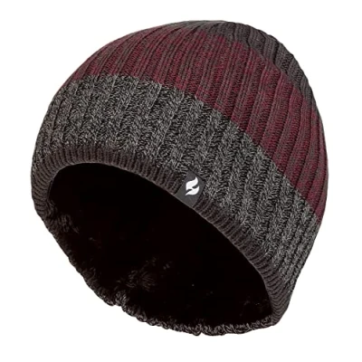 Image of HEAT HOLDERS Mens Fleece Lined Striped Winter Beanie High Performance Soft Insulated Thermal Hat (One Size, Charcoal)