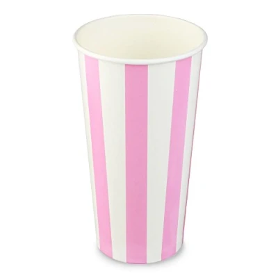 Image of drinkstuff Pink Striped Milkshake Paper Cups 20oz / 568ml Sleeve of 50 Stripy Smoothie