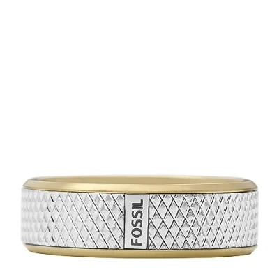 Image of Fossil Men&#039;s Ring All Stacked Up Two Tone Stainless Steel Band