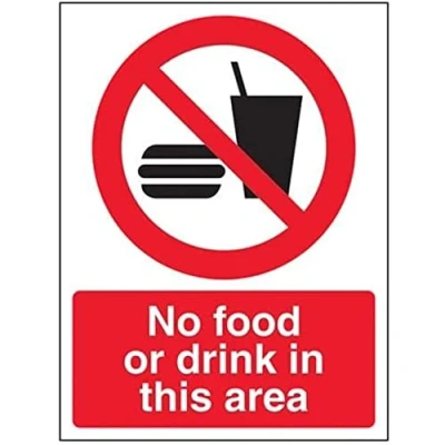 Image of V Safety No Food Drink In This Area Sign 150mm x 200mm 1mm Rigid Plastic