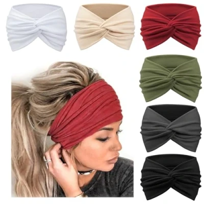 Image of DRESHOW 6 Pack Wide Headbands for Women Extra Large Turban Headband Boho Head Wrap Elastic Hairbands Hair Twisted Knot Accessories