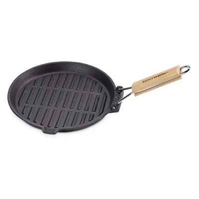 Image of ECHTWERK EW GE 1235 Cast Iron Grill Pan with Stripes and Wooden Handle, Black