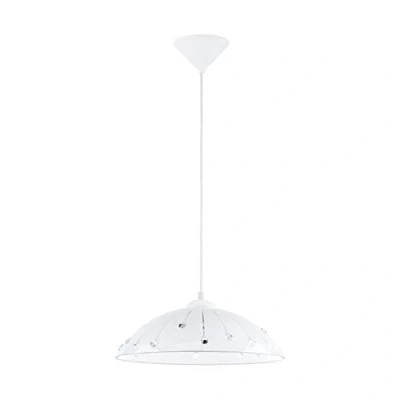 Image of Eglo Vetro Pendant Light 1 Bulb Classic Hanging Lamp Made of Satined Glass, Plastic and Crystal, Dining Table in White, Kitchen with E27 Socket, Diameter 35 cm