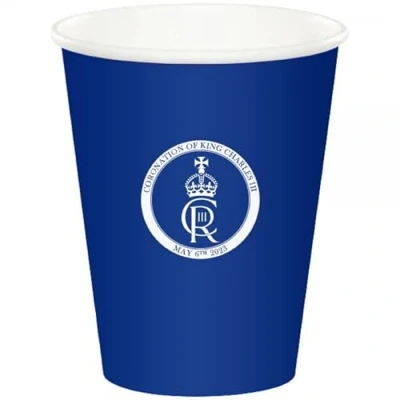 Image of SHATCHI 20pcs King Charles III Blue Paper Cups 9oz King&#039;s Coronation UK British Royal Party Supplies Tableware Decorations Souvenir