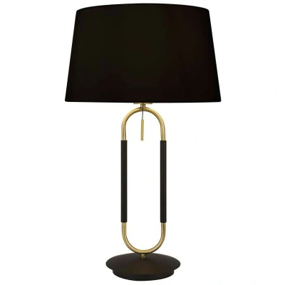 Image of Jazz 1 Light Table Lamp, Satin Brass And Black, Black Velvet Shade Pull Switch